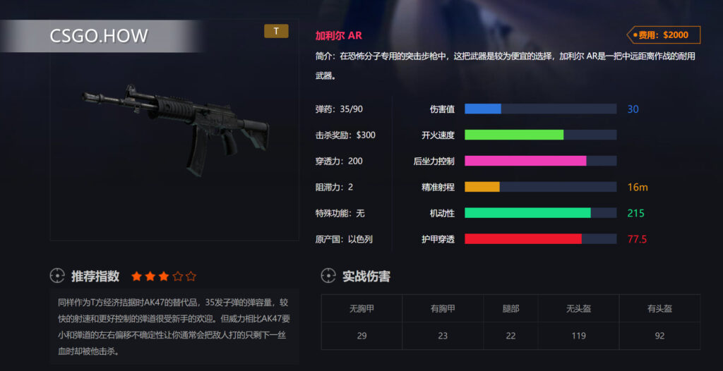  CSGO武器性能及定位 运用技巧-CSGO长枪篇 加利尔