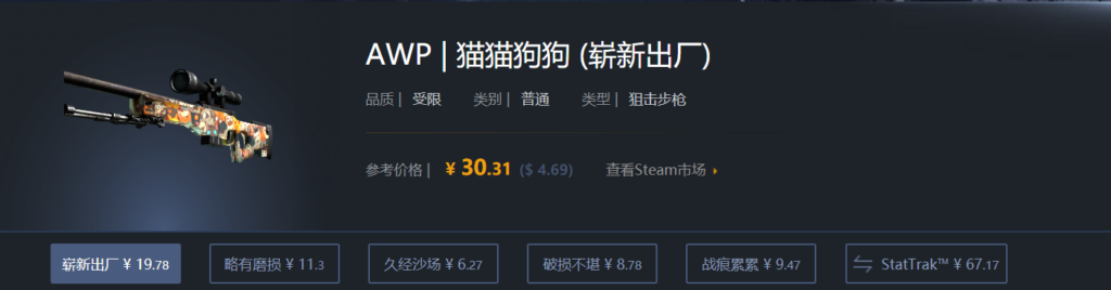 CSGO入门皮肤推荐