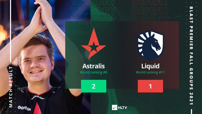 BLAST秋季小组赛：Astralis 2-1淘汰Liquid，小组第一Vitality决赛2-1击败Astralis