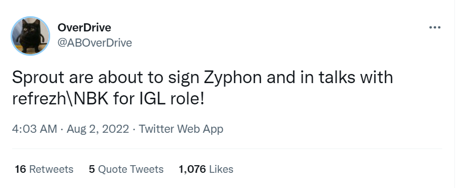 爆料：Sprout签下Zyphon，新指挥将在NBK和refrezh中挑选