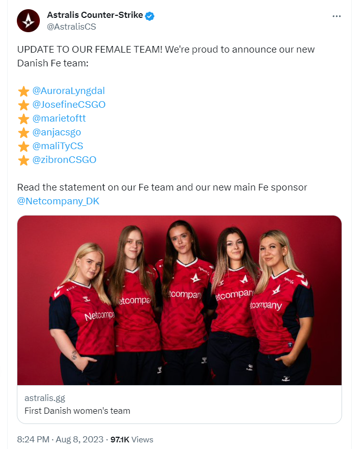 Restructuring of Female Team Roster Announced by Astralis